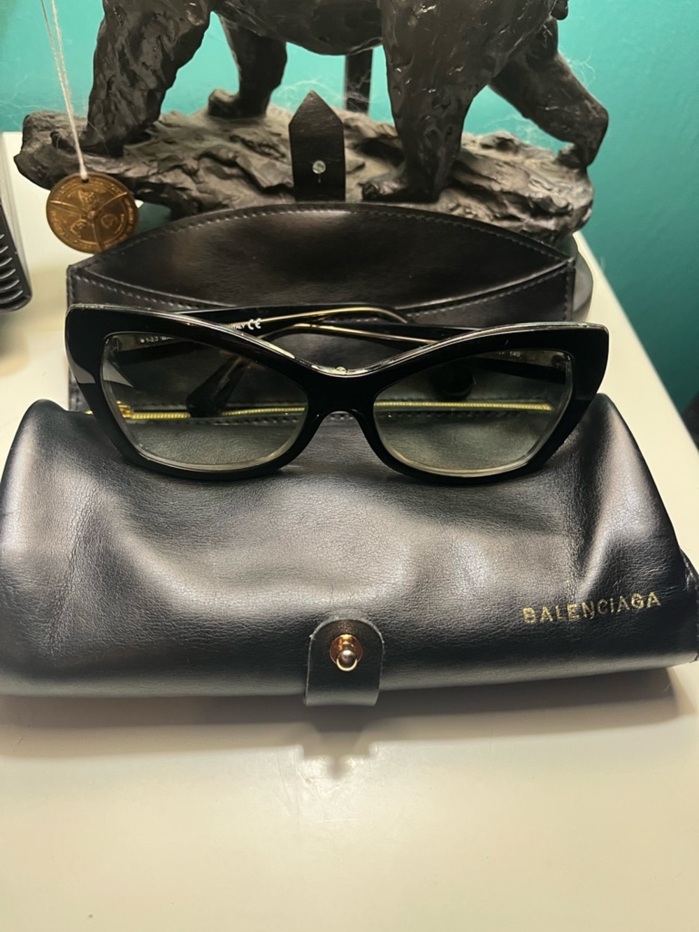 Balenciaga Black Cat-Eye Sunglasses with Gold Accents